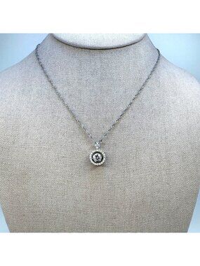 Cubic Zirconia Halo Accent Pendant Necklace 925 Sterling Silver 18" Adjustable